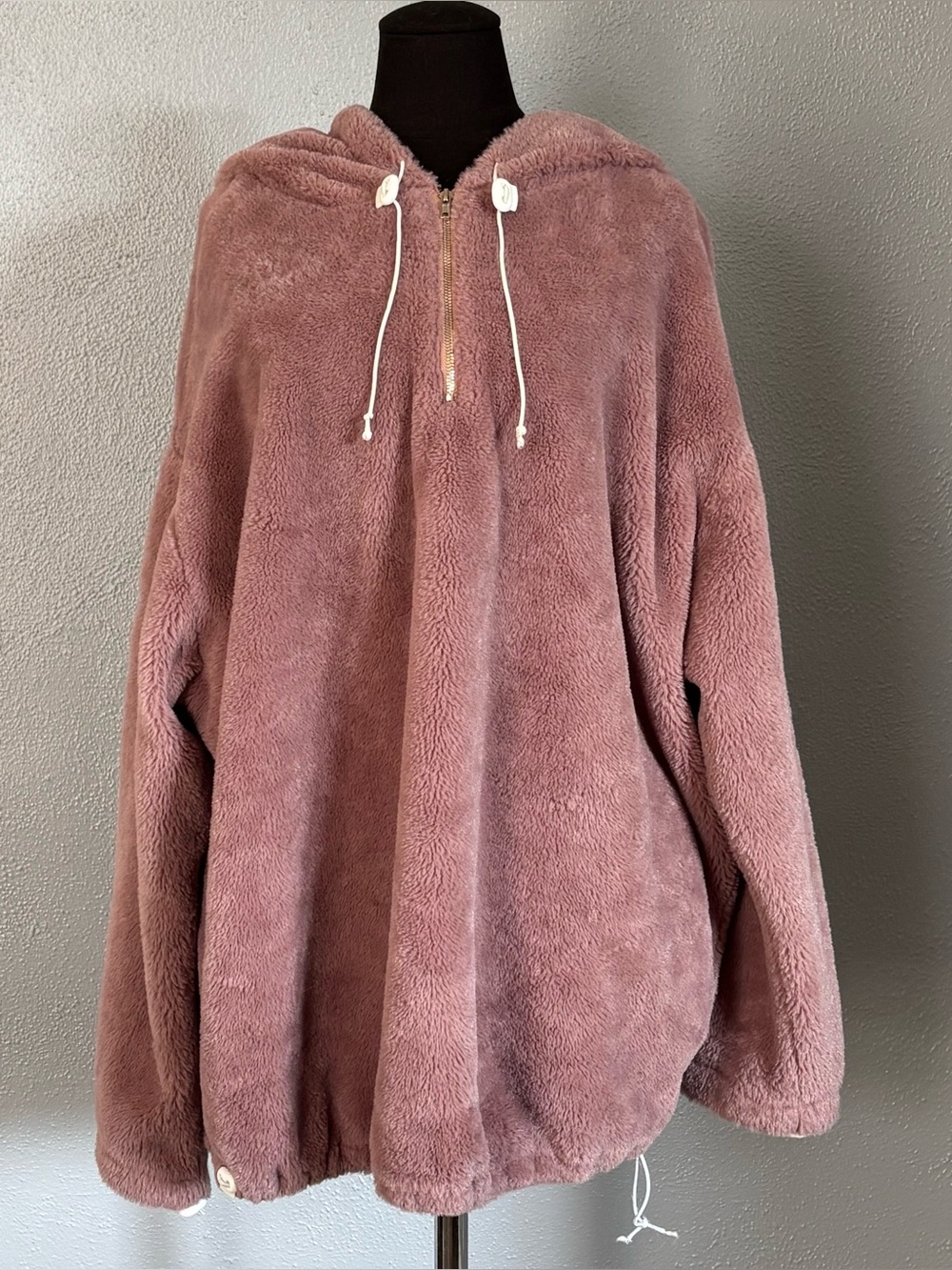 Unbranded Mauve Long Sleeve Quarter Zip Fuzzy Fleece Hoodie Womens Size XL